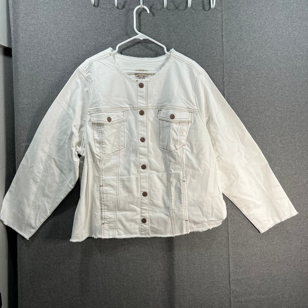 LOGO by Lori Goldstein Jeans Jacket Womens Size 30W White with Frayed Hem